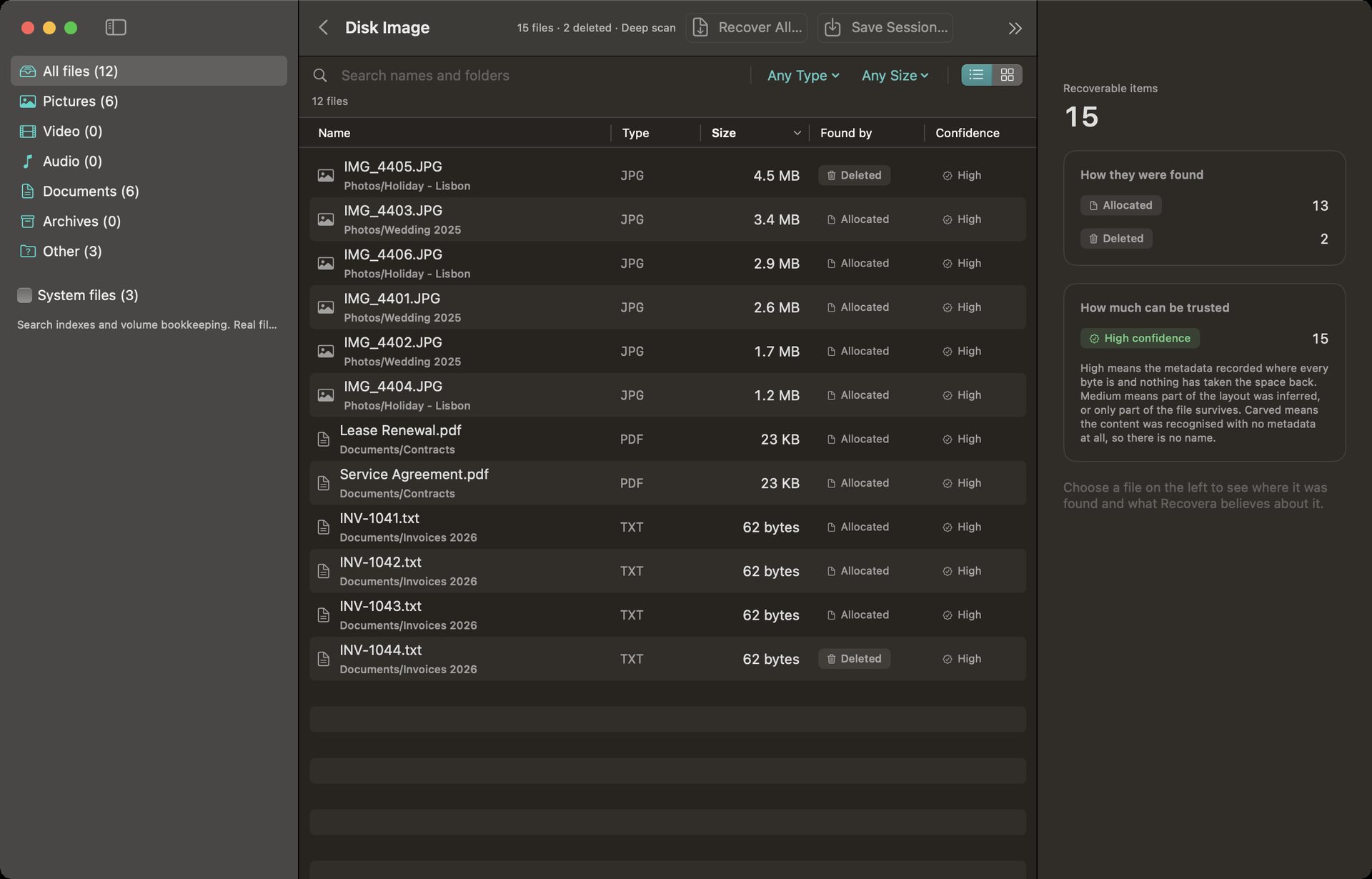 Recovera for Mac results interface preview